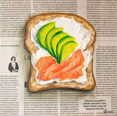 Saatchi Art Artist Oksana Shevchenko; Painting, “Toast Painting Food Original Oil Art 8 by 8 Newspaper” #art