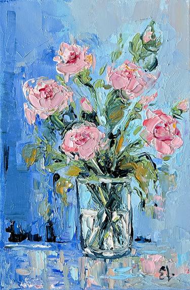 Bouquet of roses -  small painting on canvas thumb