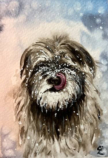 Personalised dog watercolour painting from a photo Pet Portrait briard painting