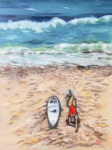 SURFING IS LOVE/Oil painting on canvas, large size thumb