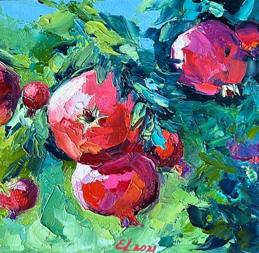 Ripe pomegranates/ PRINT oil painting for kitchen and dining room thumb
