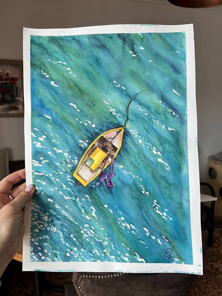 Original Boat Painting by Ekaterina Larina