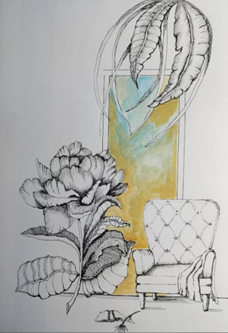 Fioritura interiore disegno con china e acquarello 2025 Drawing  