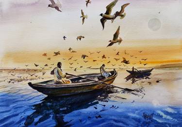 Original Impressionism Boat Paintings by Prabhas Parappur