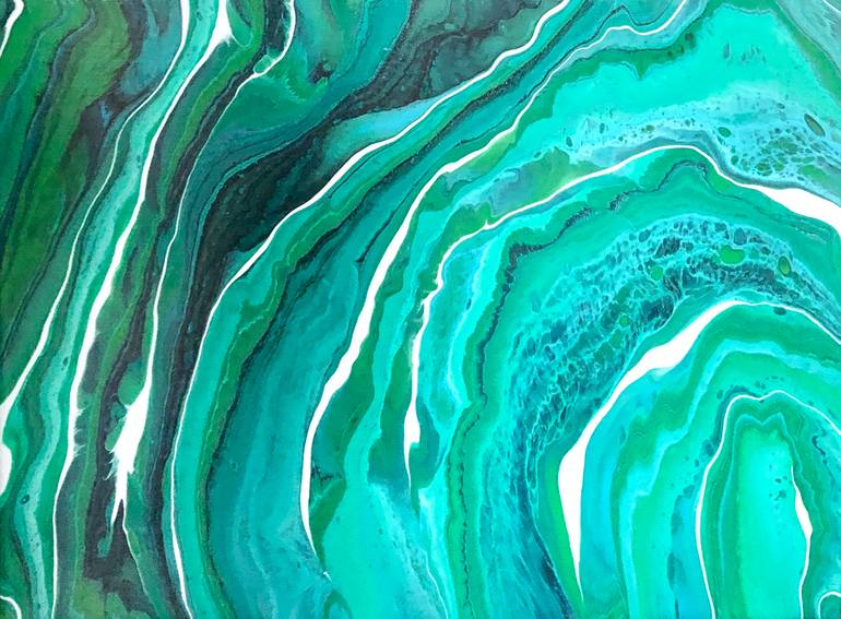 Emerald 2 original abstract gemstone painting, fluid art Painting by