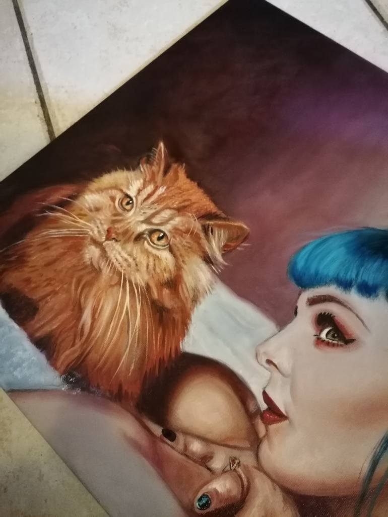 Original Photorealism Cats Painting by Laura Segatori