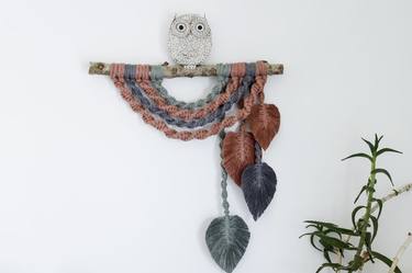 Owl made from old books and macrame string thumb