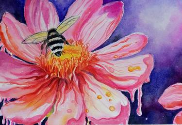 "Blossoming Harmony: A Bee's Ballet on Pink Petals" thumb
