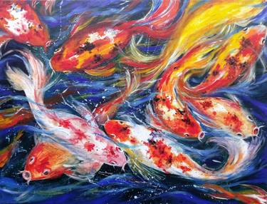 Original Abstract Expressionism Fish Paintings by Mrinmay Sebastian