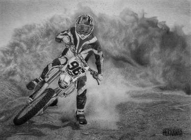 Realistic pencil drawing of motocross on paper thumb