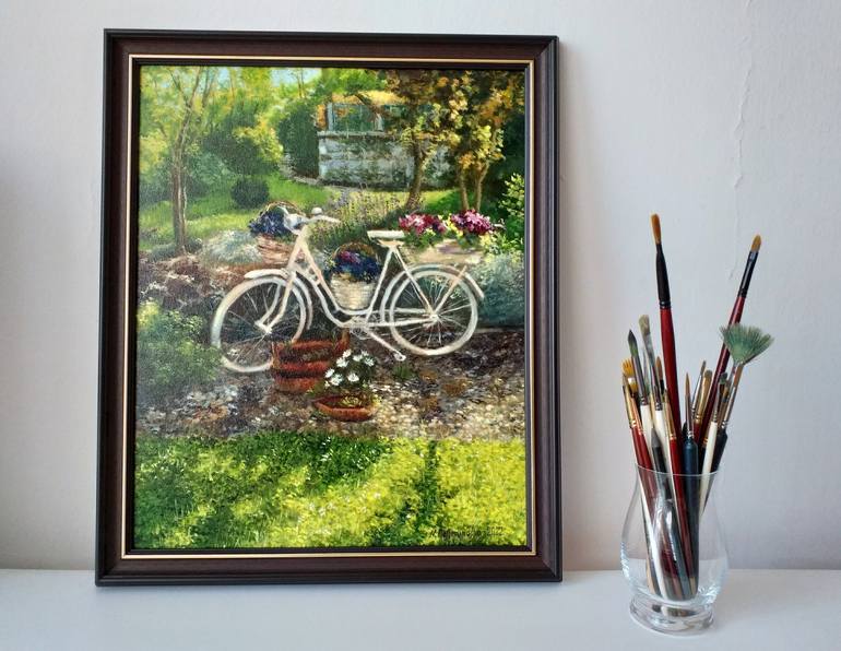 Original Impressionism Bike Painting by Nadezhda Gellmundova