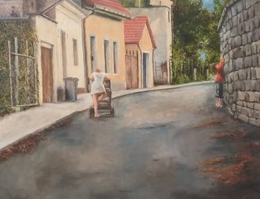 Bílina alley, oil painting. thumb