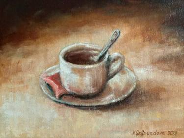 Cup of coffee, oil painting. thumb