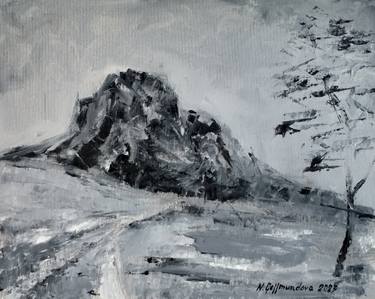 Bořeň in black and white design, oil painting. thumb
