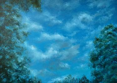 Trees in the clouds, oil painting. thumb