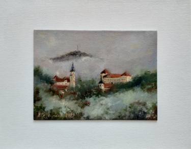 Bílina in the fog, oil painting thumb