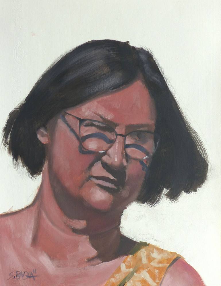 Original People Painting by Sebastien Badia | Figurative Art on Paper | Portrait of a woman