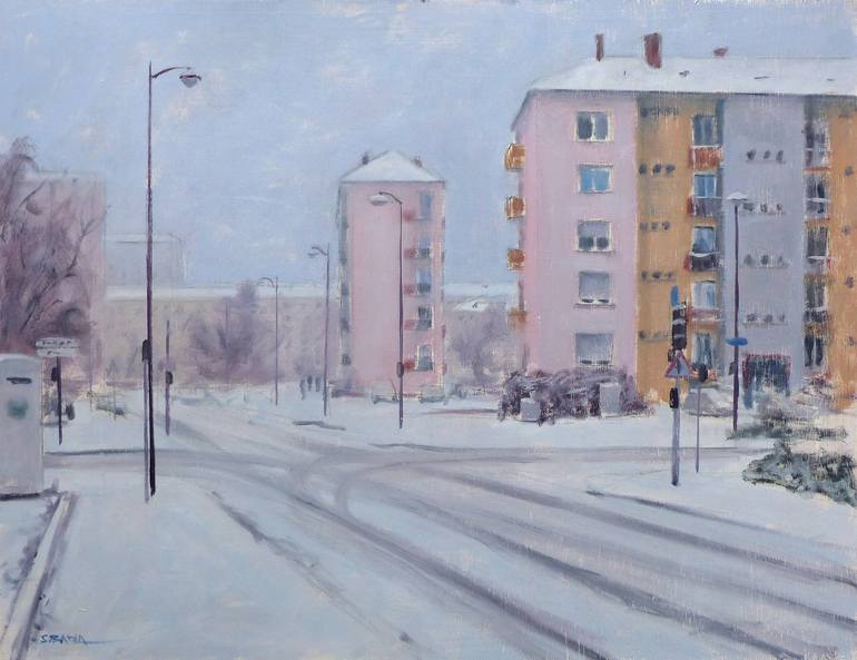 Snow in Strasbourg Painting by Sébastien Badia Saatchi Art