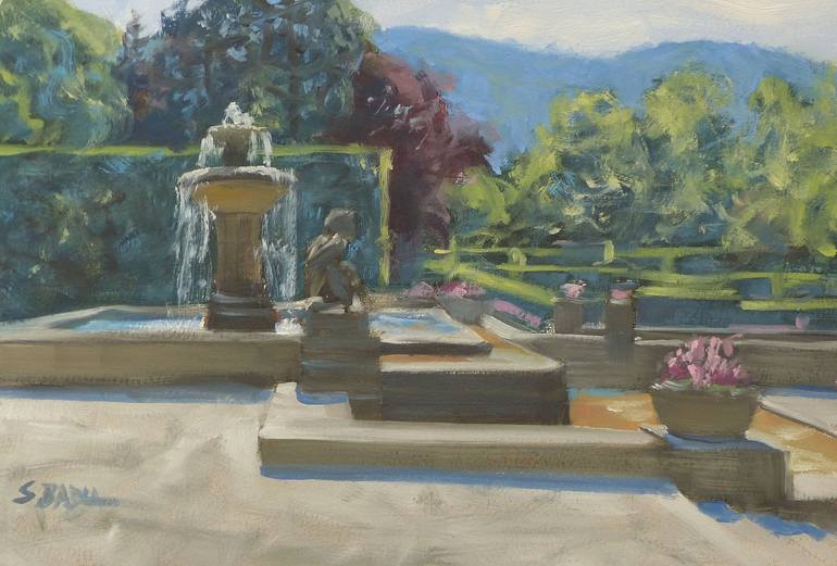 Fountain in Baden-Baden Painting by Sébastien Badia | Saatchi Art