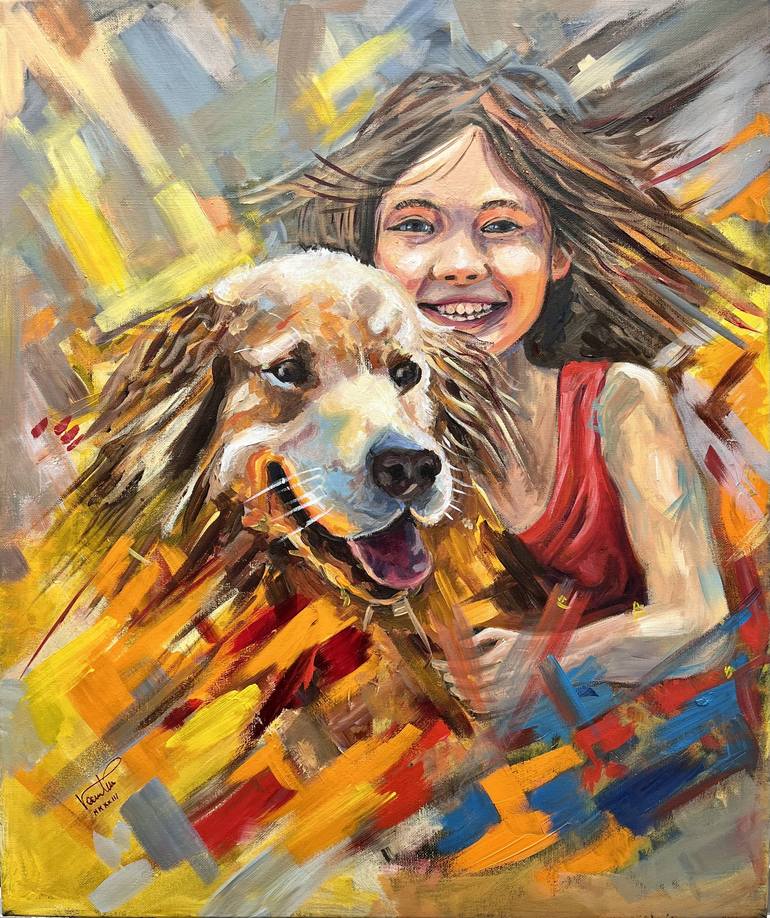 Original Dogs Painting by VANNI PULE