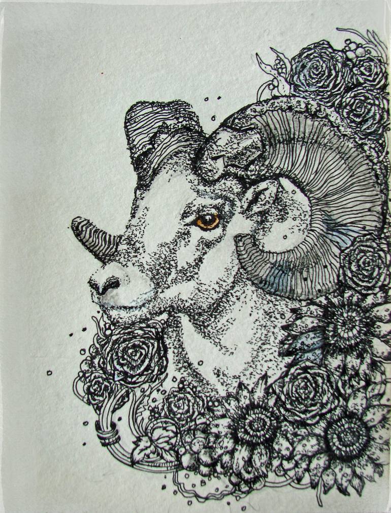 CHIEF BIGHORN KINGDOM ANIMALIA Drawing by Asma Kazi Saatchi Art