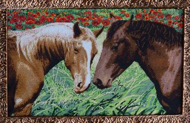 Handmade Embroidery with beads "Horses" thumb