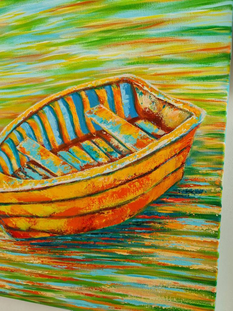 Original Expressionism Boat Painting by Eugenia Chicu Touma