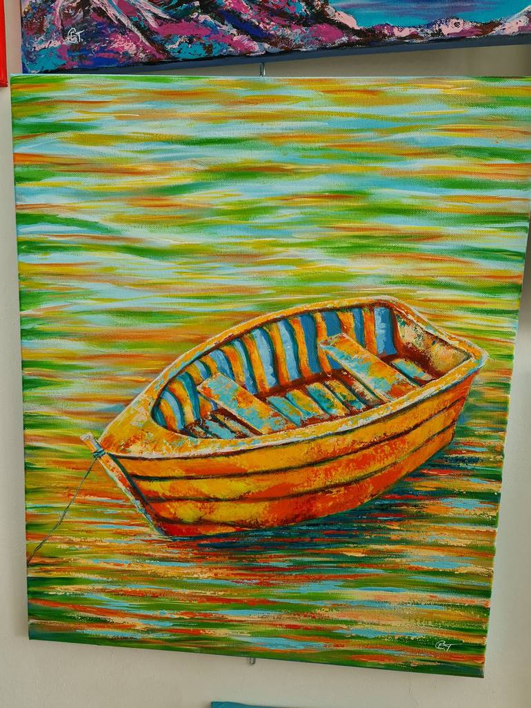 Original Expressionism Boat Painting by Eugenia Chicu Touma