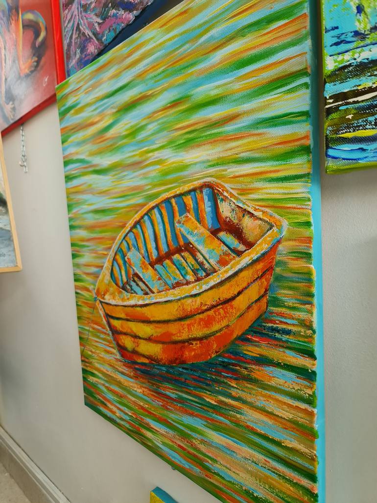 Original Expressionism Boat Painting by Eugenia Chicu Touma