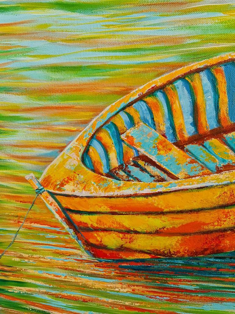 Original Expressionism Boat Painting by Eugenia Chicu Touma