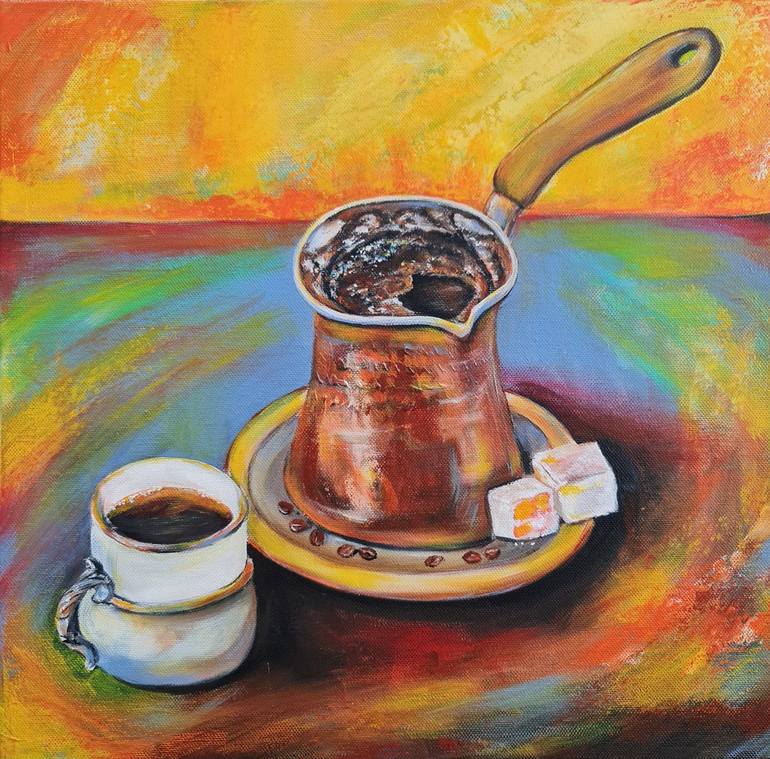 Cezve (turka) for coffee - watercolor illustration By olyamore