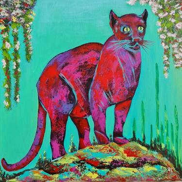 Original colorful Puma, acrylics on canvas, wild animal Panther thumb