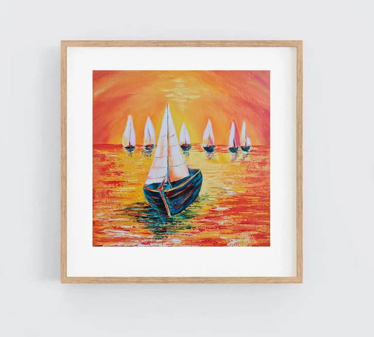 Original Expressionism Boat Painting by Eugenia Chicu Touma