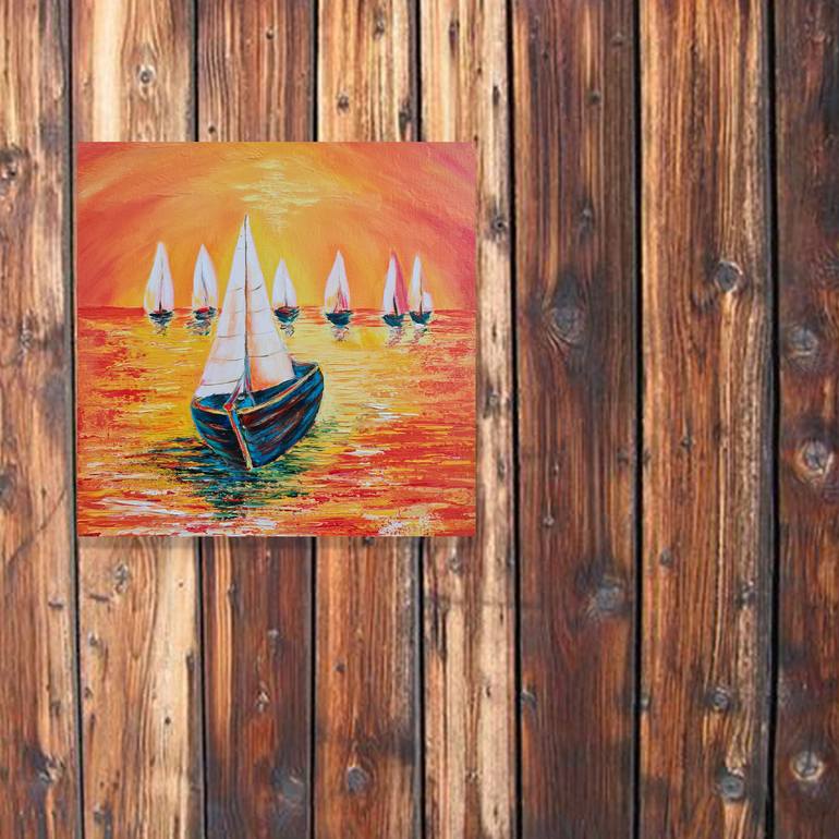 Original Expressionism Boat Painting by Eugenia Chicu Touma