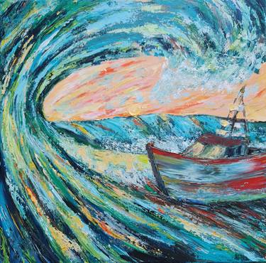 Print of Boat Paintings by Eugenia Chicu Touma