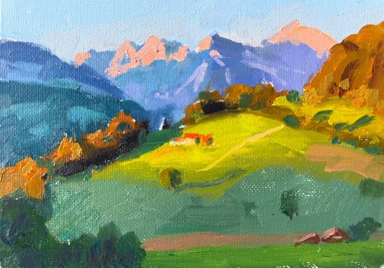 Sunset in mountains Painting by Kate S | Saatchi Art