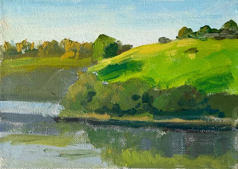 Original Nature Painting by Kate S | Impressionism Art on Canvas | Hills over the lake