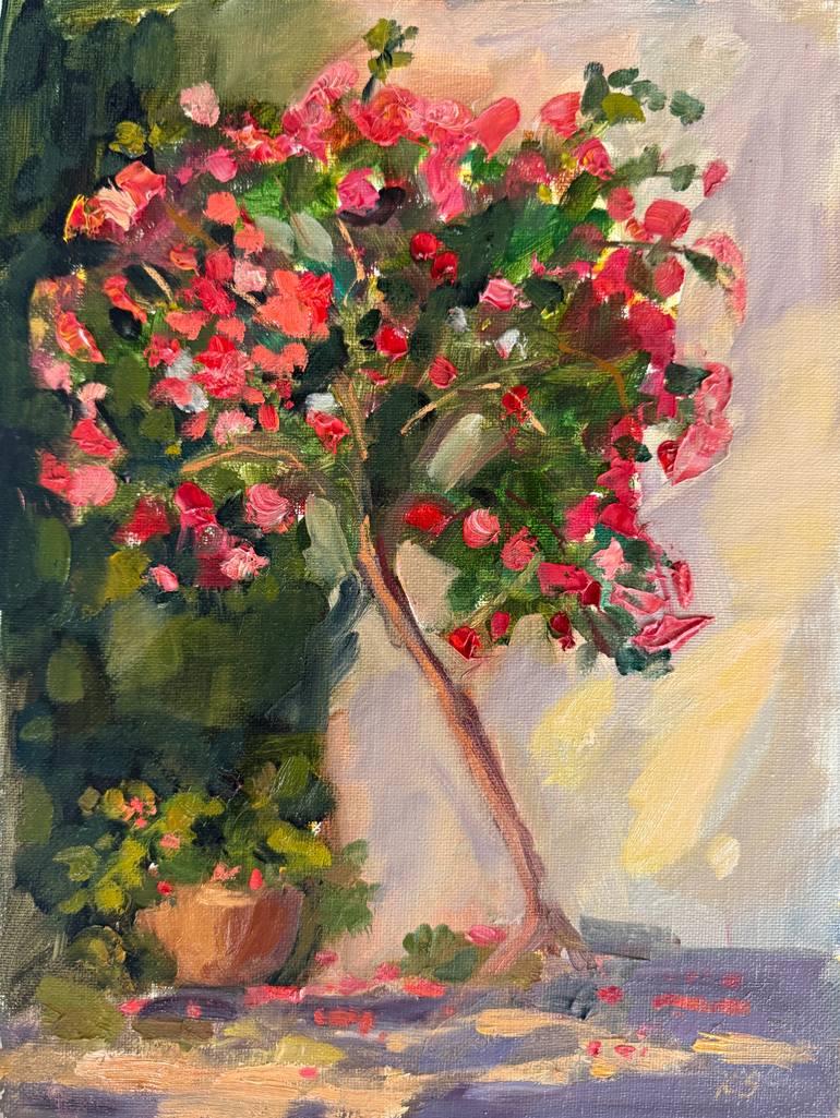Original Floral Painting by Kate S | Impressionism Art on Canvas | Pink Blossoms in Afternoon Light