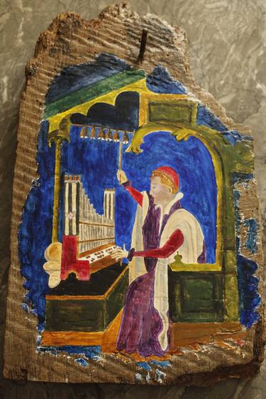 Organist on ancient wood. thumb