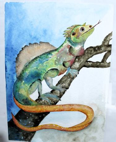 Original Snake Watercolour Painting - reptile, lizard, dinosaur, postcard, handmade, animal, store wildlife, zoo, Forrest, scales, art, wall,