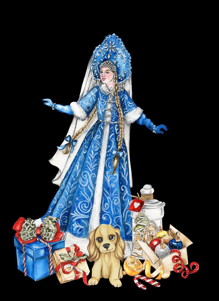 The Snow Maiden in a christmas dress. - Print