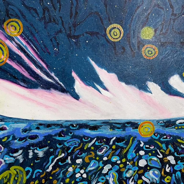 Original Abstract Beach Drawing by Ravneet Kaur