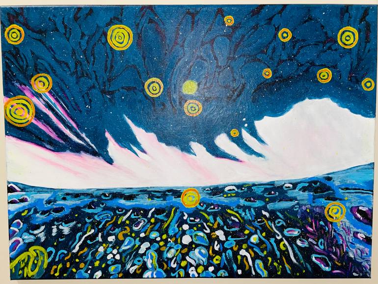 Original Abstract Beach Drawing by Ravneet Kaur