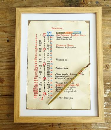 January Perpetual Medieval Calendar Gothic Calligraphy Reproduction thumb