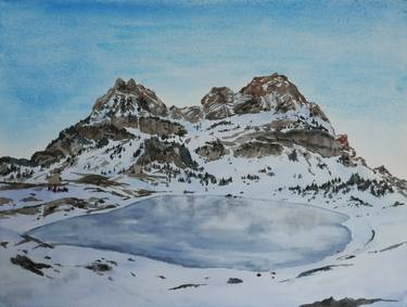 Winter lake Piedrafita (Spain, Pyrenees), original watercolor thumb