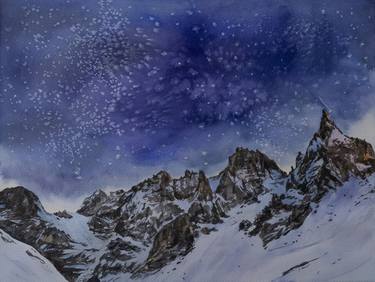 Night in the mountains, original watercolor thumb