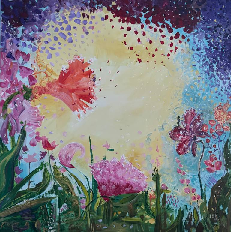 Original Floral Painting by Martine Harris | Abstract Expressionism Art on Canvas | Land of the little Ones