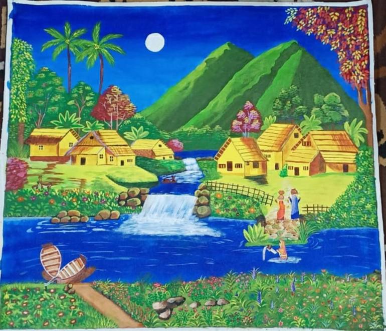 village scene painting for kids