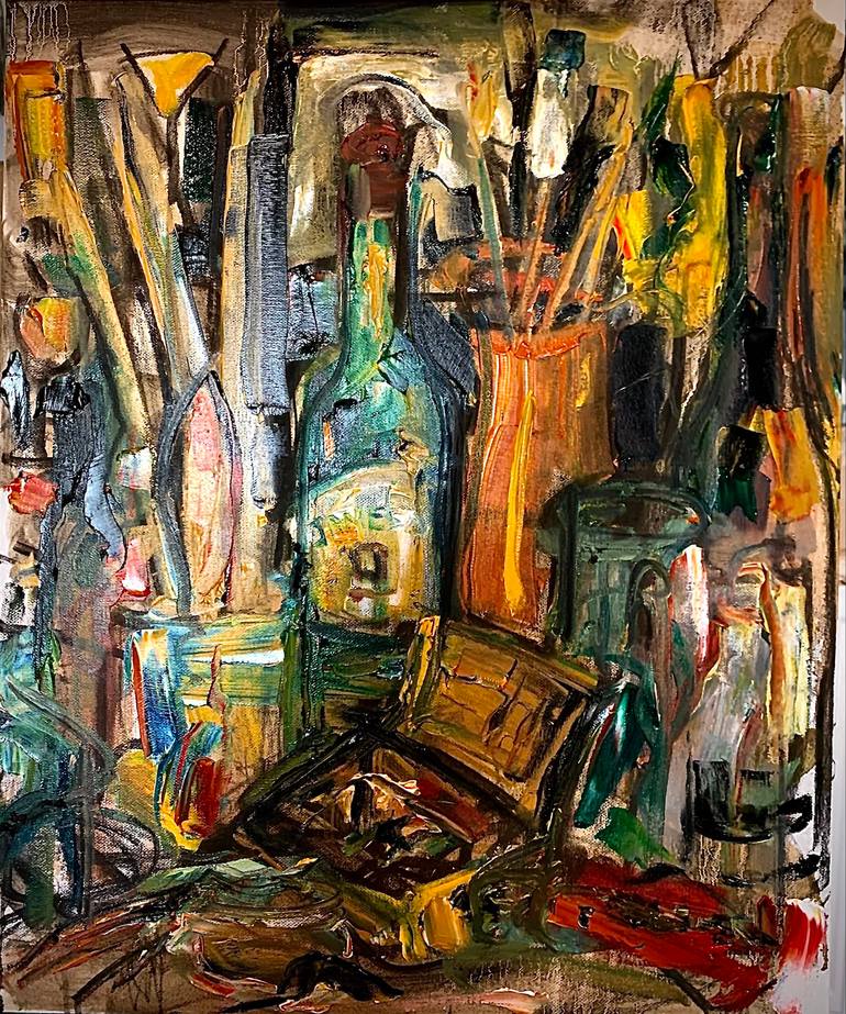 bottles and brushes Painting by Steve Parnell Saatchi Art