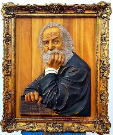 Quadro Busto Poeta Walt Whitman, esculpido em madeira exoticas. thumb